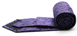 Mens Dads Classic Purple Paisley Pattern Business Casual Necktie & Hanky Set GO-6 - Ferrecci USA 