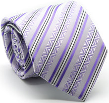 Load image into Gallery viewer, Mens Dads Classic Purple Striped Pattern Business Casual Necktie &amp; Hanky Set H-1 - Ferrecci USA 
