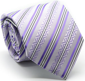 Mens Dads Classic Purple Striped Pattern Business Casual Necktie & Hanky Set H-1 - Ferrecci USA 