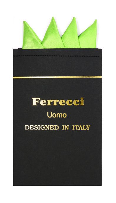Pre-Folded Microfiber Lime Green Handkerchief Pocket Square - Ferrecci USA 