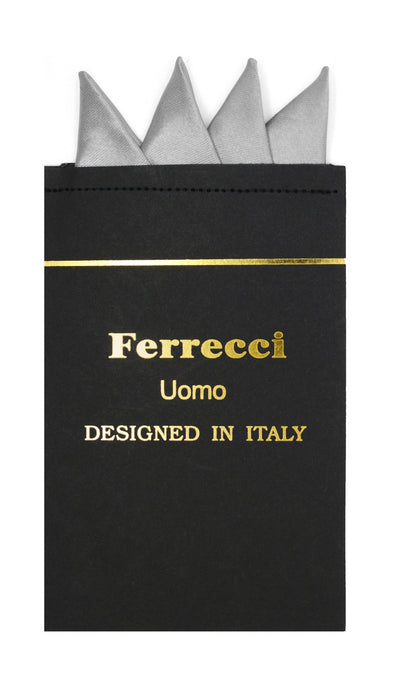 Pre-Folded Microfiber Light Grey Handkerchief Pocket Square - Ferrecci USA 