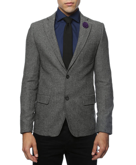 The Hardy Grey Herringbone Super Slim Fit Mens Blazer - Ferrecci USA 