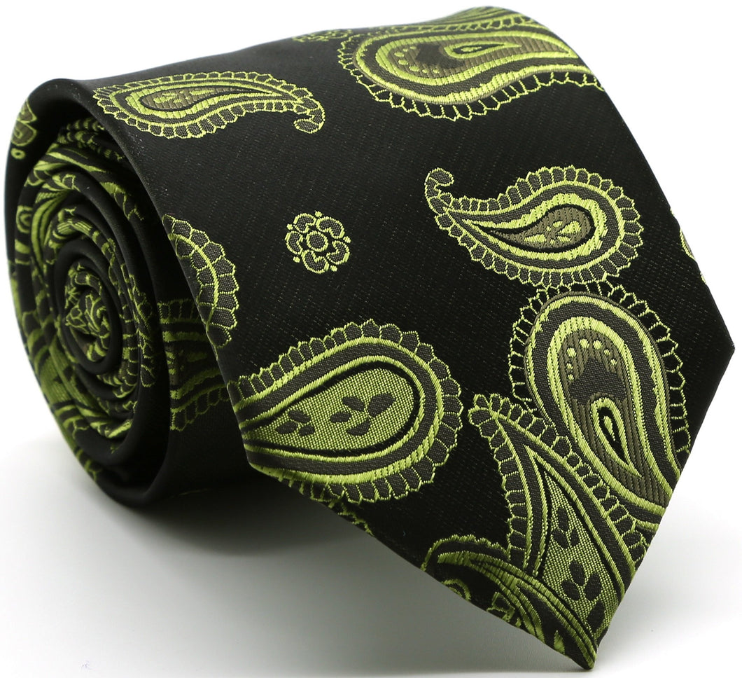 Mens Dads Classic Green Paisley Pattern Business Casual Necktie & Hanky Set HO-3 - Ferrecci USA 