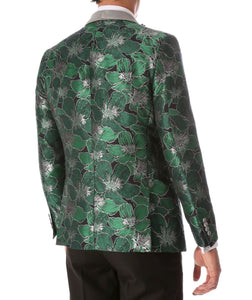 Men's Hugo Green Floral Modern Fit Shawl Collar Tuxedo Blazer - Ferrecci USA 