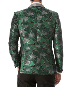 Men's Hugo Green Floral Modern Fit Shawl Collar Tuxedo Blazer - Ferrecci USA 