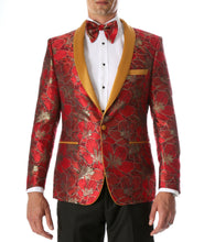 Load image into Gallery viewer, Men&#39;s Hugo Red Floral Modern Fit Shawl Collar Tuxedo Blazer - Ferrecci USA 
