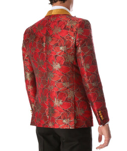 Men's Hugo Red Floral Modern Fit Shawl Collar Tuxedo Blazer - Ferrecci USA 