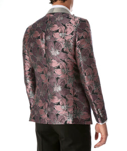 Men's Hugo Rose Floral Modern Fit Shawl Collar Tuxedo Blazer - Ferrecci USA 
