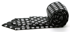 Mens Dads Classic Black Geometric Pattern Business Casual Necktie & Hanky Set I-1 - Ferrecci USA 