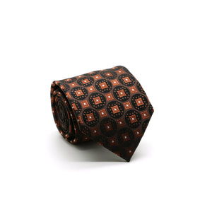 Mens Dads Classic Brown Geometric Pattern Business Casual Necktie & Hanky Set I-2 - Ferrecci USA 