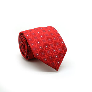 Mens Dads Classic Red Geometric Pattern Business Casual Necktie & Hanky Set I-3 - Ferrecci USA 