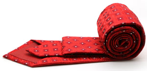Mens Dads Classic Red Geometric Pattern Business Casual Necktie & Hanky Set I-3 - Ferrecci USA 