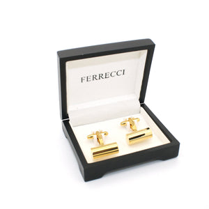 Goldtone Brass Cylinder Cuff Links With Jewelry Box - Ferrecci USA 