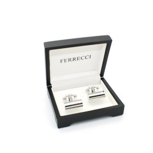 Silvertone Brass Cylinder Cuff Links With Jewelry Box - Ferrecci USA 