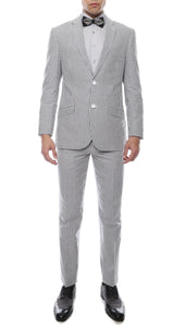 Premium Comfort Cotton Slim Black Seersucker 2 Piece Suit - Ferrecci USA 