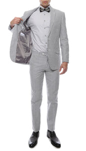 Premium Comfort Cotton Slim Black Seersucker 2 Piece Suit - Ferrecci USA 