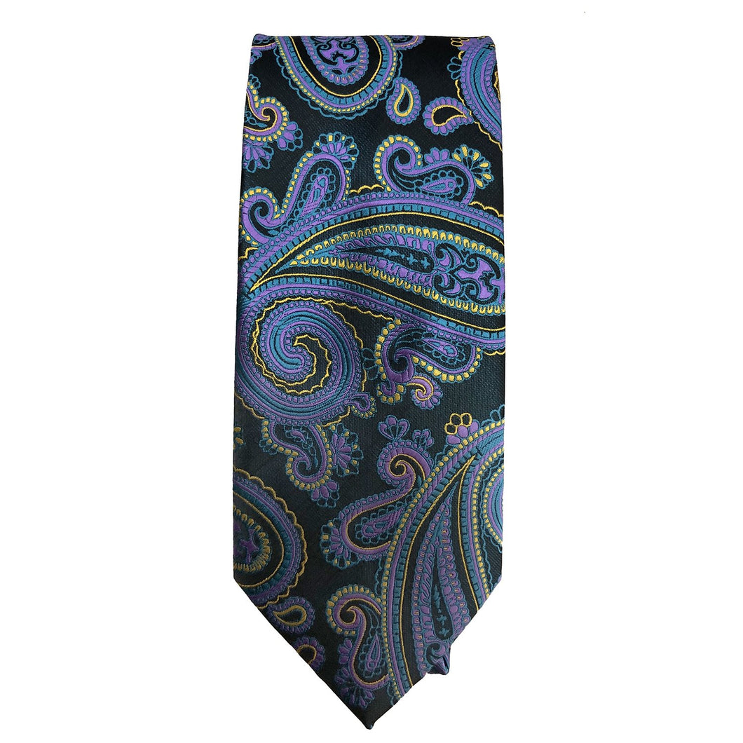 Men's Black, Purple and Yellow Paisley Tie - 10608 - Ferrecci USA 
