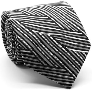 Mens Dads Classic Black Geometric Pattern Business Casual Necktie & Hanky Set IO-4 - Ferrecci USA 