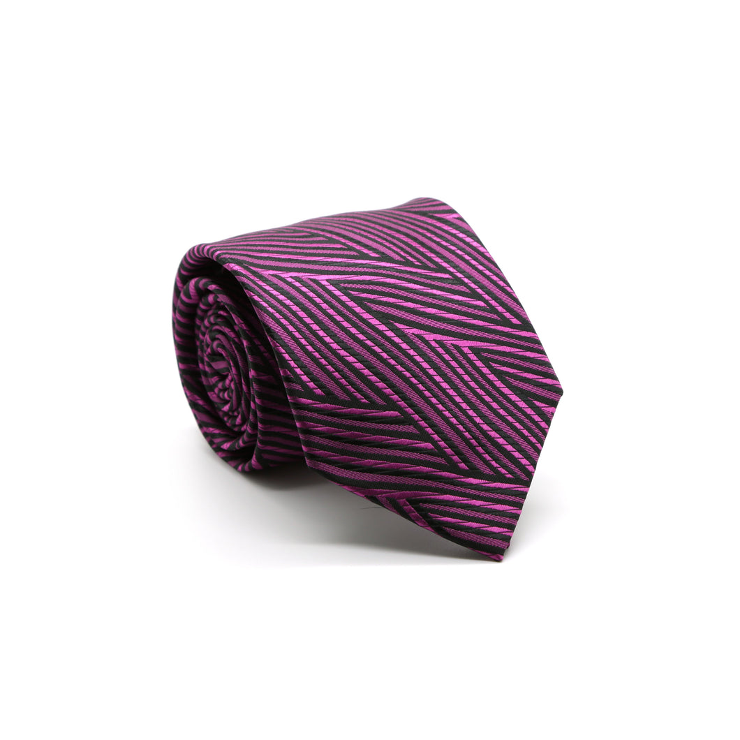 Mens Dads Classic Fuchsia Geometric Pattern Business Casual Necktie & Hanky Set IO-5 - Ferrecci USA 