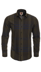 Olive Striped Slim Fit Casual Shirt - Jasper - Ferrecci USA 