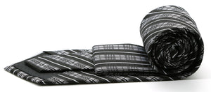 Mens Dads Classic Black Striped Pattern Business Casual Necktie & Hanky Set JO-12 - Ferrecci USA 