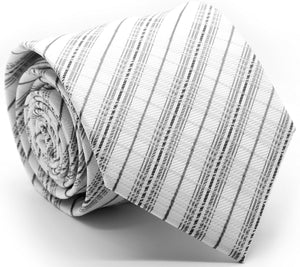 Mens Dads Classic Grey Striped Pattern Business Casual Necktie & Hanky Set JO-7 - Ferrecci USA 