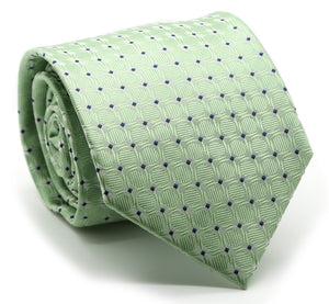 Mens Dads Classic Green Geometric Pattern Business Casual Necktie & Hanky Set K-2 - Ferrecci USA 