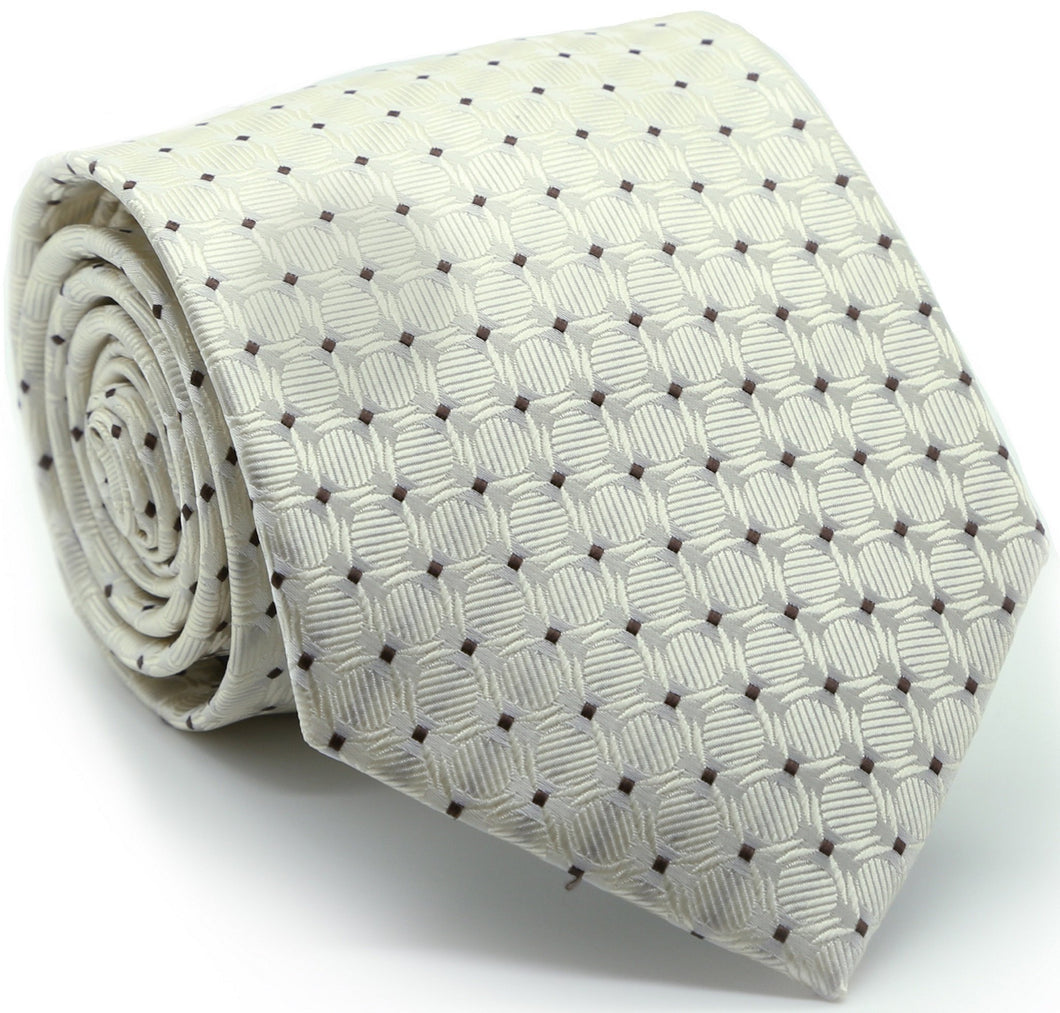 Mens Dads Classic Beige Geometric Pattern Business Casual Necktie & Hanky Set K-3 - Ferrecci USA 