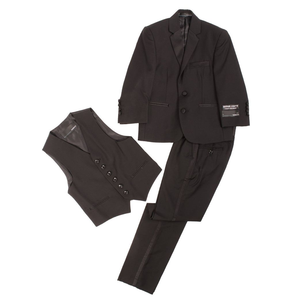 Boys Black KTUX 3pc Premium Tuxedo Suit - Ferrecci USA 