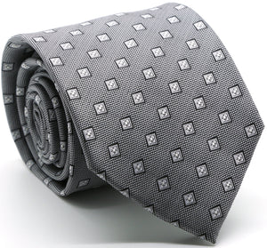 Mens Dads Classic Grey Geometric Pattern Business Casual Necktie & Hanky Set KO-3 - Ferrecci USA 