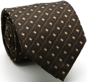 Mens Dads Classic Brown Geometric Pattern Business Casual Necktie & Hanky Set KO-9 - Ferrecci USA 