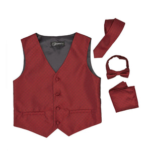Premium Boys Burgundy Red Diamond Vest 300 Set - Ferrecci USA 
