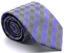 Load image into Gallery viewer, Mens Dads Classic Purple Stripe Pattern Business Casual Necktie &amp; Hanky Set L-7 - Ferrecci USA 
