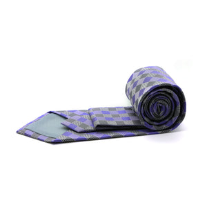 Mens Dads Classic Purple Stripe Pattern Business Casual Necktie & Hanky Set L-7 - Ferrecci USA 