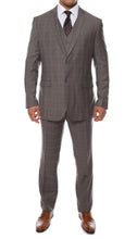 Load image into Gallery viewer, Lazio Charcoal Plaid Design Notch Lapel Slim Fit Suit With Adjustable Vest - Ferrecci USA 
