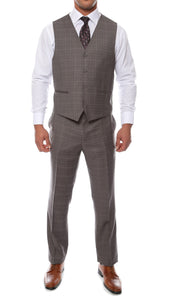 Lazio Charcoal Plaid Design Notch Lapel Slim Fit Suit With Adjustable Vest - Ferrecci USA 