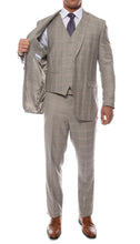 Load image into Gallery viewer, Lazio Taupe Plaid Design Notch Lapel Slim Fit Suit With Adjustable Vest - Ferrecci USA 
