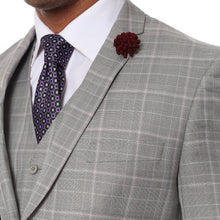 Load image into Gallery viewer, Lazio Light Grey Plaid Design Notch Lapel Slim Fit Suit With Adjustable Vest - Ferrecci USA 
