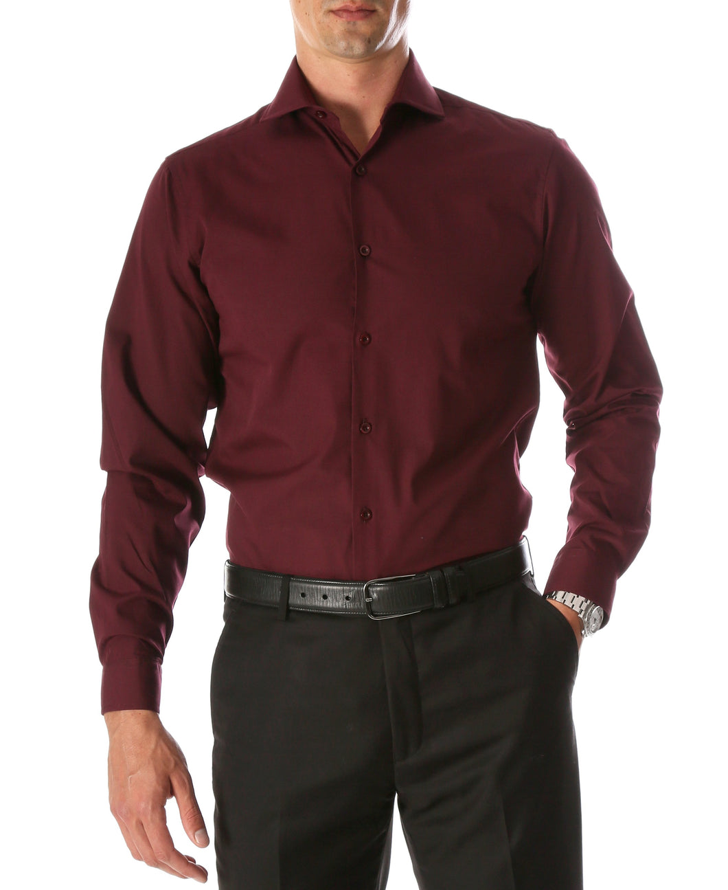Leo Burgundy Mens Slim Fit Cotton Shirt - Ferrecci USA 