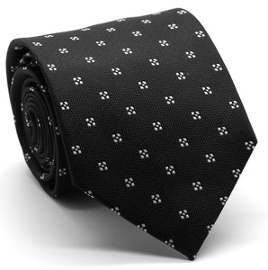 Mens Dads Classic Black Geometric Pattern Business Casual Necktie & Hanky Set LO-6 - Ferrecci USA 