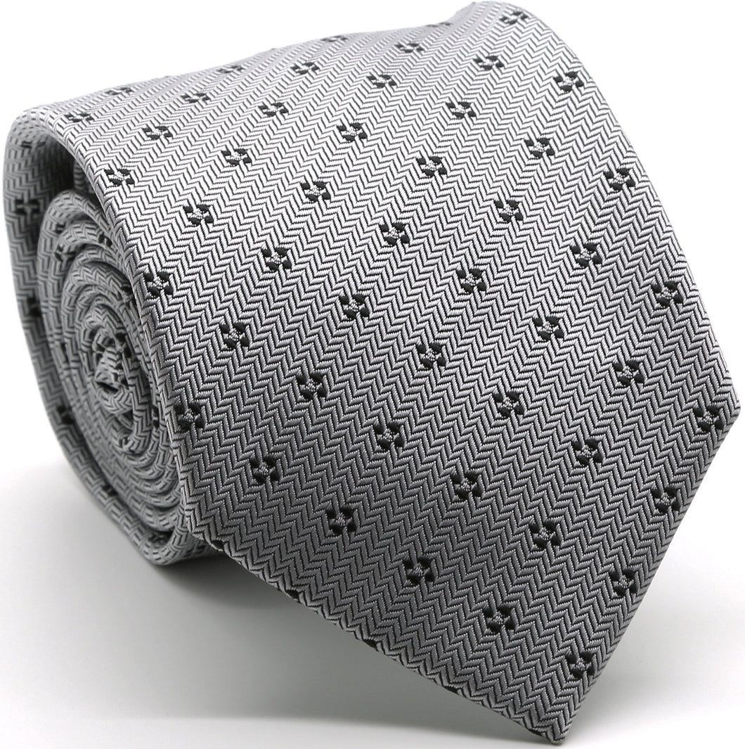 Mens Dads Classic Grey Geometric Pattern Business Casual Necktie & Hanky Set LO-7 - Ferrecci USA 