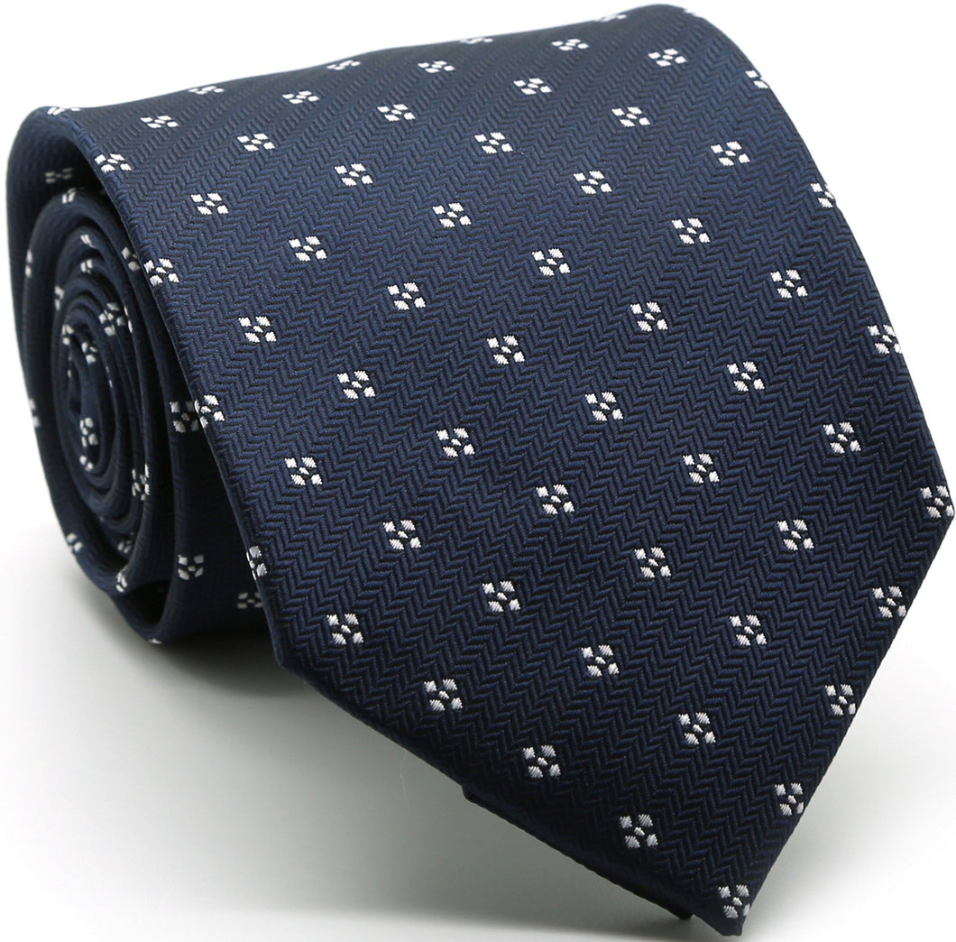 Mens Dads Classic Navy Geometric Pattern Business Casual Necktie & Hanky Set LO-8 - Ferrecci USA 