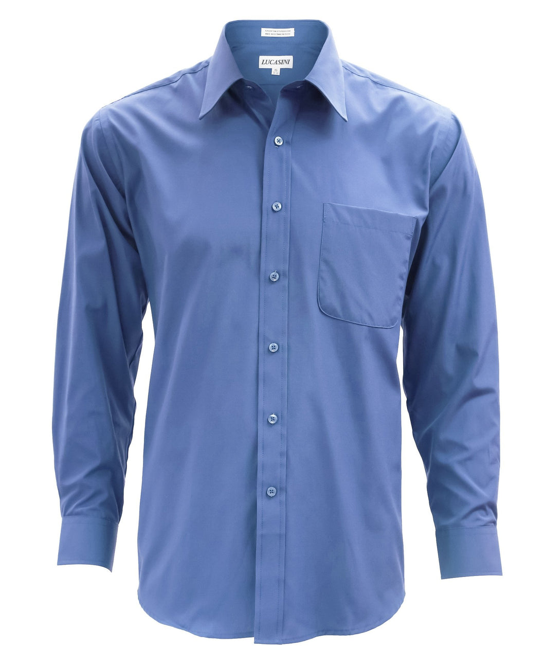 Lucasini Mens Pacific Blue Regular Fit 300 Series Dress Shirt - Ferrecci USA 