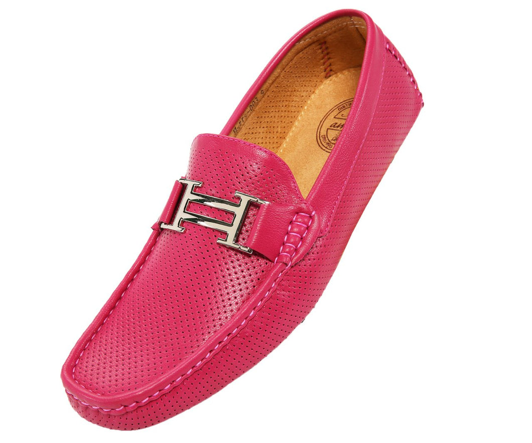 Men's Fuchsia Perforated Smooth Driving  Moccasin/Loafers Shoes