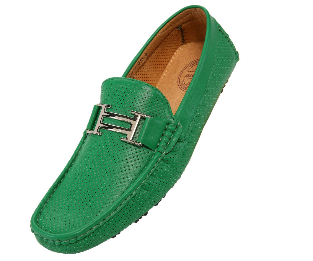 Men's Green Perforated Smooth Driving  Moccasin/Loafers Shoes