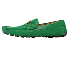 Load image into Gallery viewer, Men&#39;s Green Perforated Smooth Driving  Moccasin/Loafers Shoes
