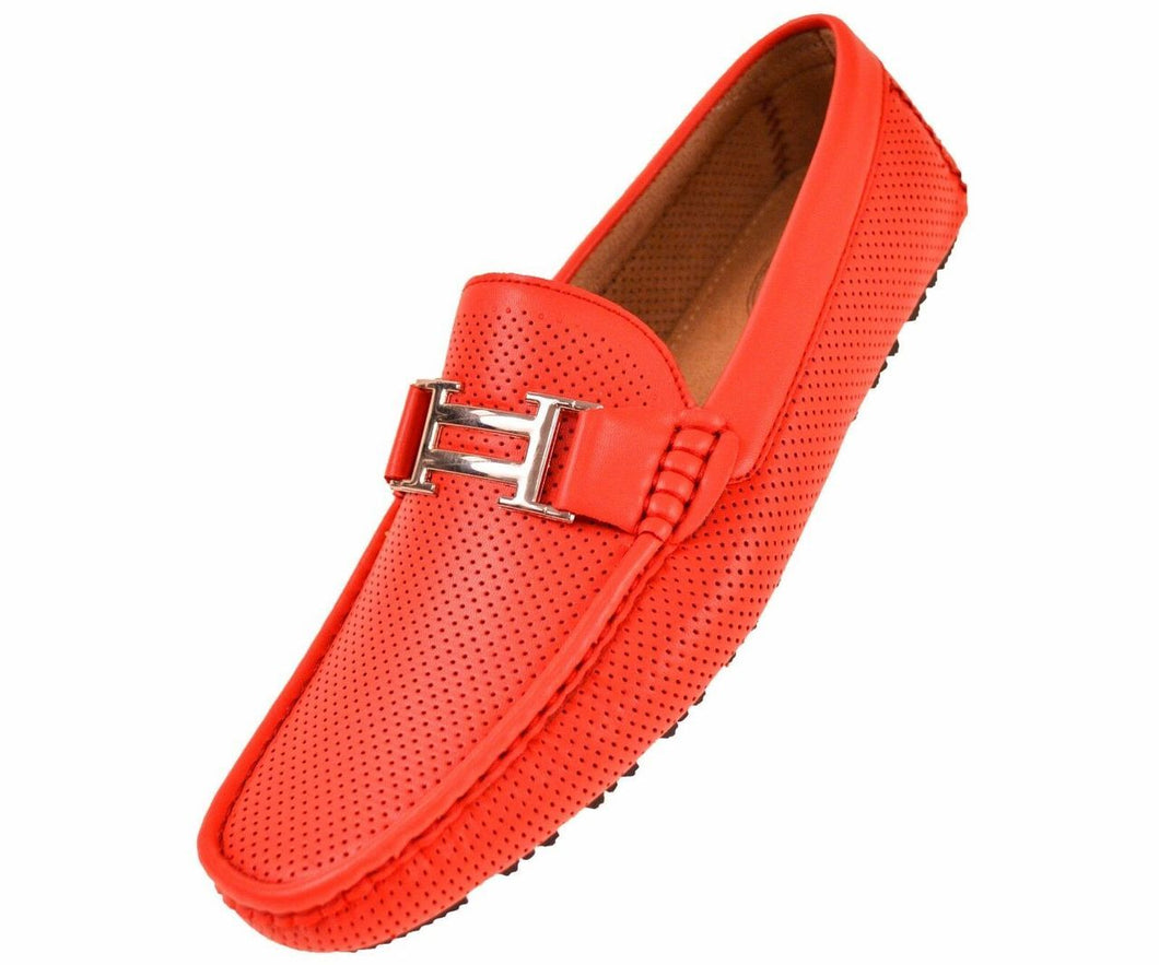 Men's Red Perforated Smooth Driving  Moccasin/Loafers Shoes