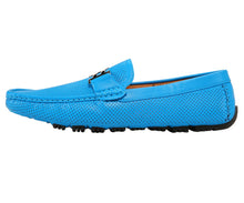 Load image into Gallery viewer, Men&#39;s Turquoise Perforated Smooth Driving  Moccasin/Loafers Shoes
