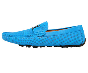 Men's Turquoise Perforated Smooth Driving  Moccasin/Loafers Shoes