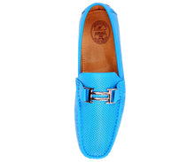 Load image into Gallery viewer, Men&#39;s Turquoise Perforated Smooth Driving  Moccasin/Loafers Shoes
